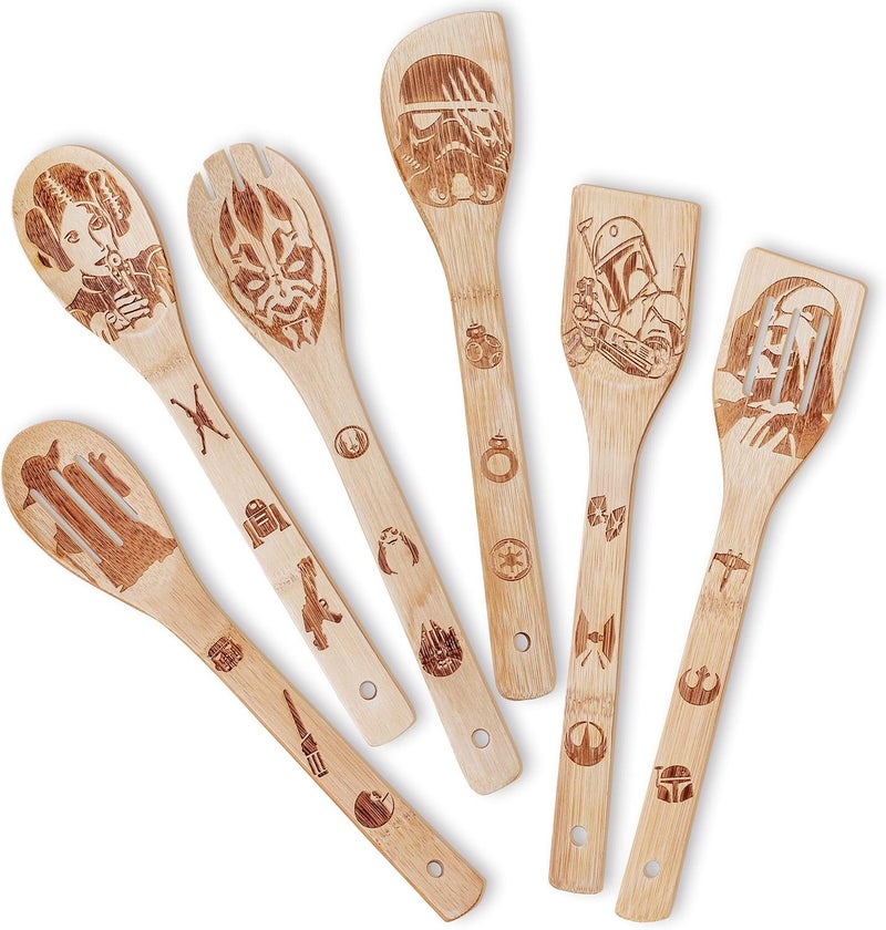 LeafyLane Star War Kitchen Gifts Wooden Spoons For Cooking Utensils Set 6 pcs, Star War kitchen accessories House Warming Gift For Men And Women,Star War Cooking Accessories, Star War Spatula - Image 1